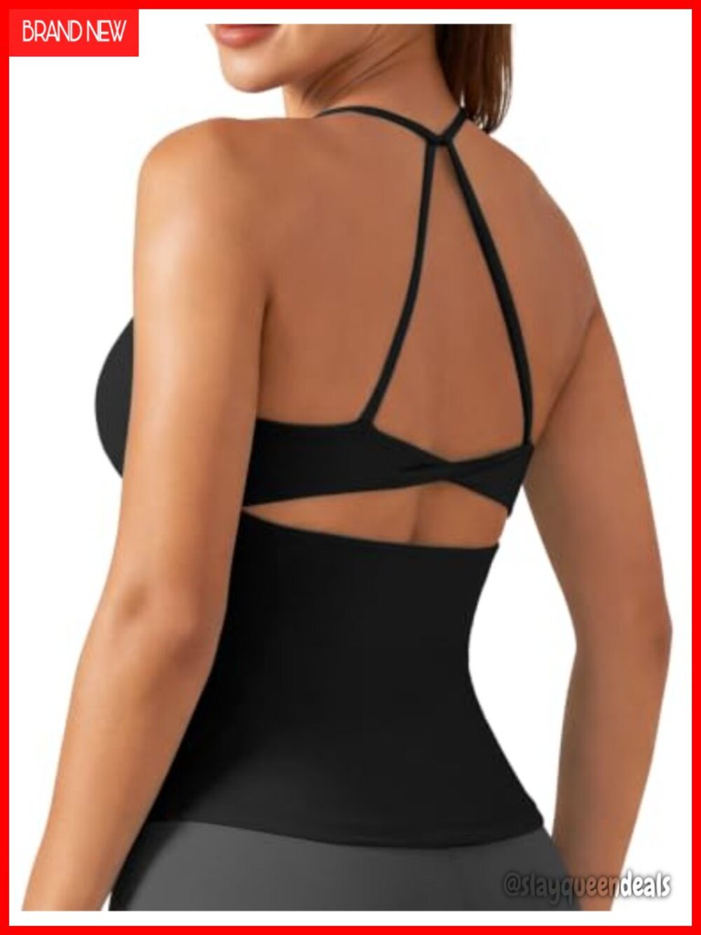 Seamless Twist Back Workout Tank with Built in Bra Scoop Neck Yoga Top